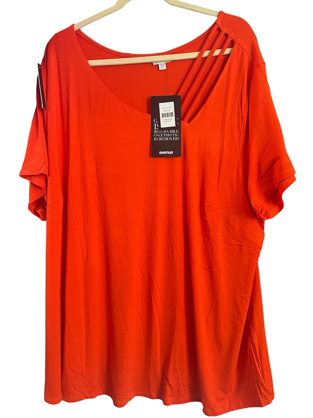 Avenue Orange Cutout Shoulder Short Sleeve Top Size 26/28 - Picture 2 of 4